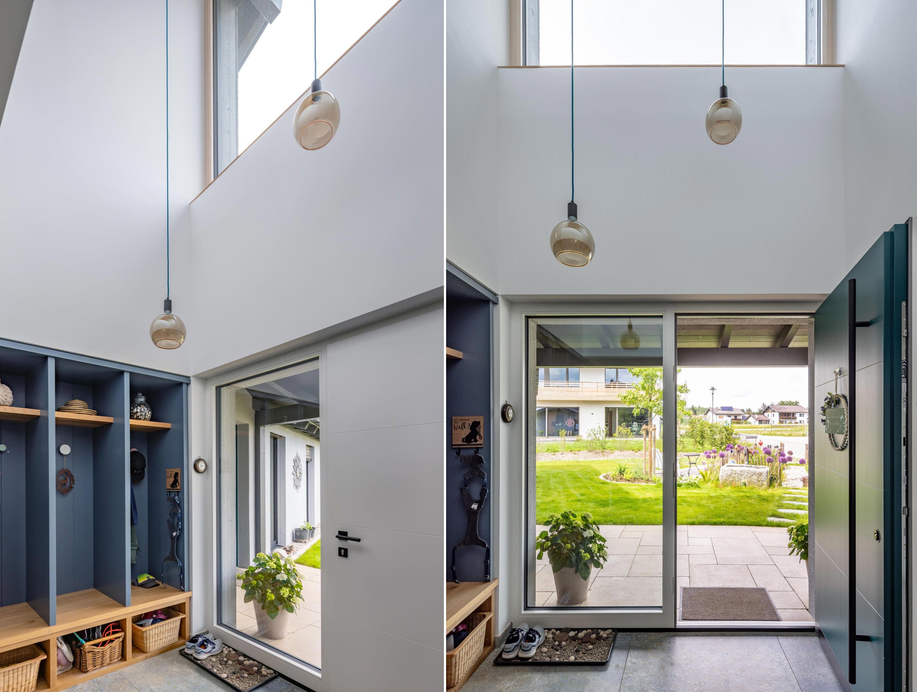 Großes Fenster oberhalb der Eingangstür für natürliche Lichtquelle im Eingangsbereich und im ersten Stock